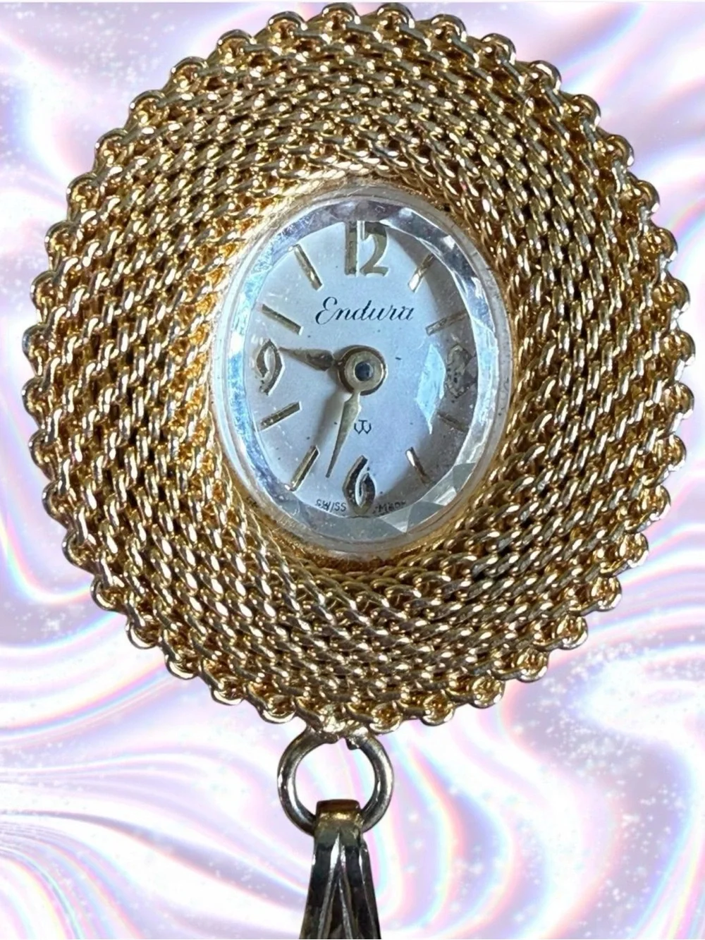 Gold Bow Brooch with Pendant Watch - Women's Jewelry